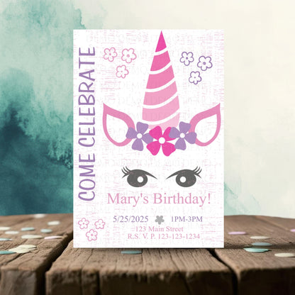 Personalized Unicorn Face Birthday Invitation