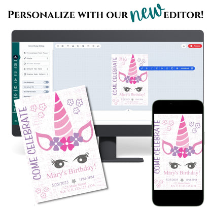 Personalized Unicorn Face Birthday Invitation