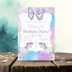 Personalized Unicorn Theme W A Bow Invitation