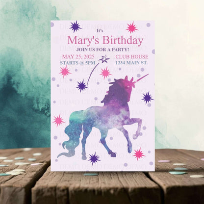 Personalized Unicorn Themed Birthday Invitation