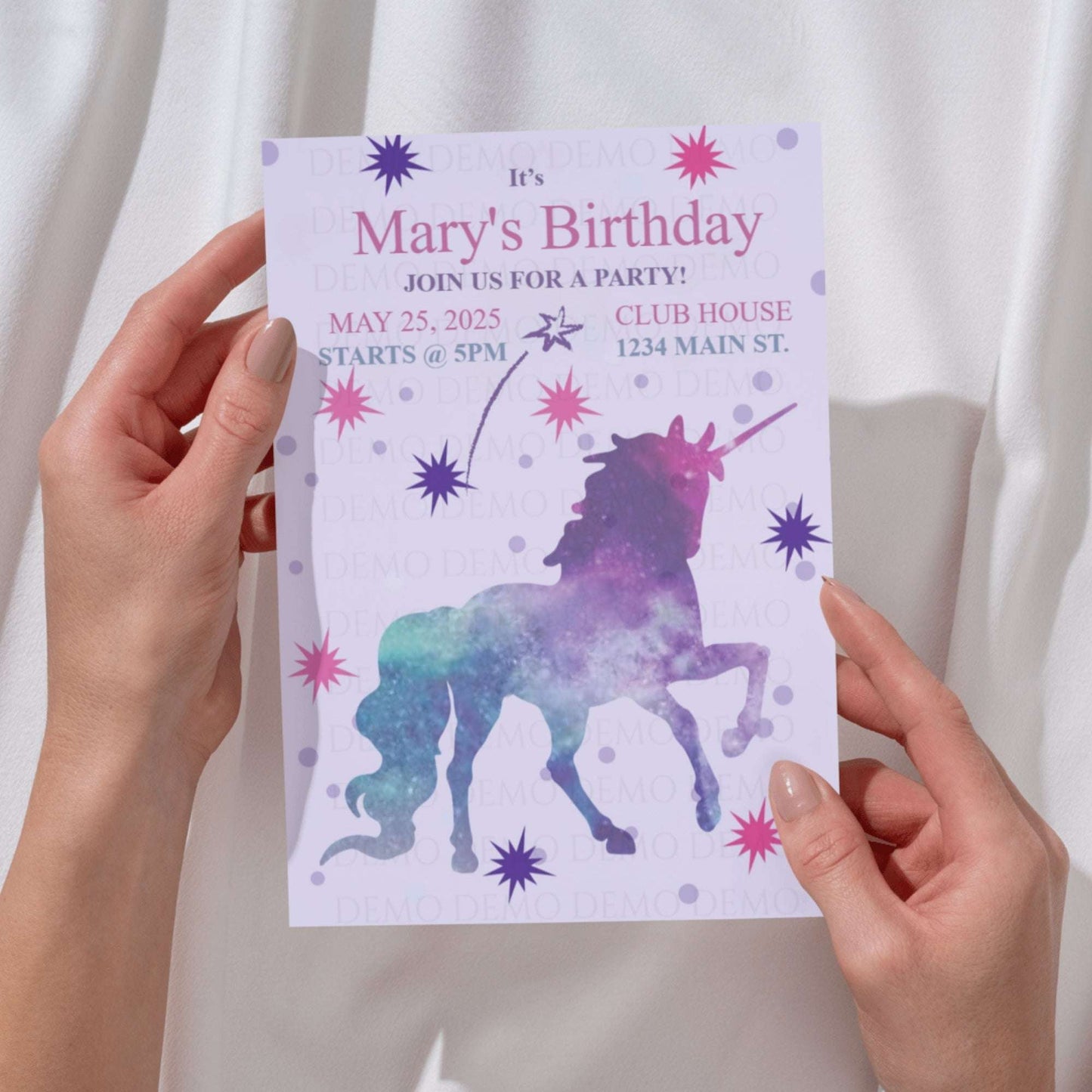 Personalized Unicorn Themed Birthday Invitation