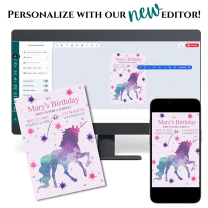 Personalized Unicorn Themed Birthday Invitation