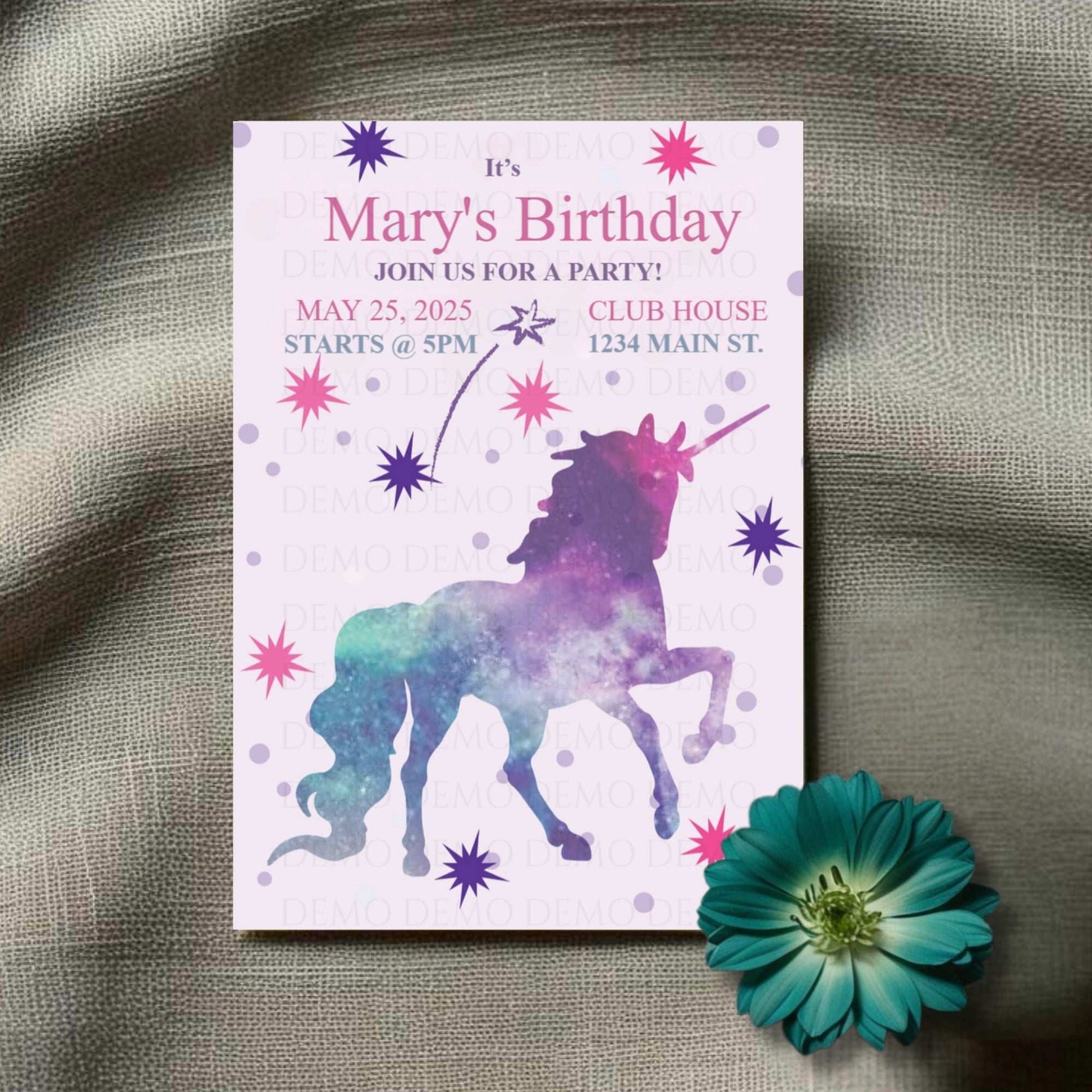 Personalized Unicorn Themed Birthday Invitation