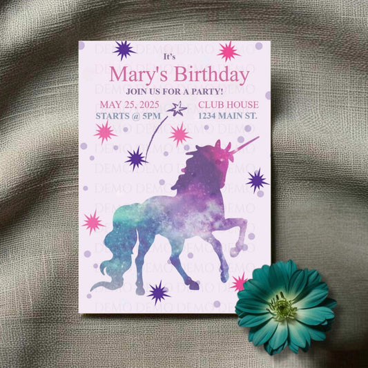 Personalized Unicorn Themed Birthday Invitation