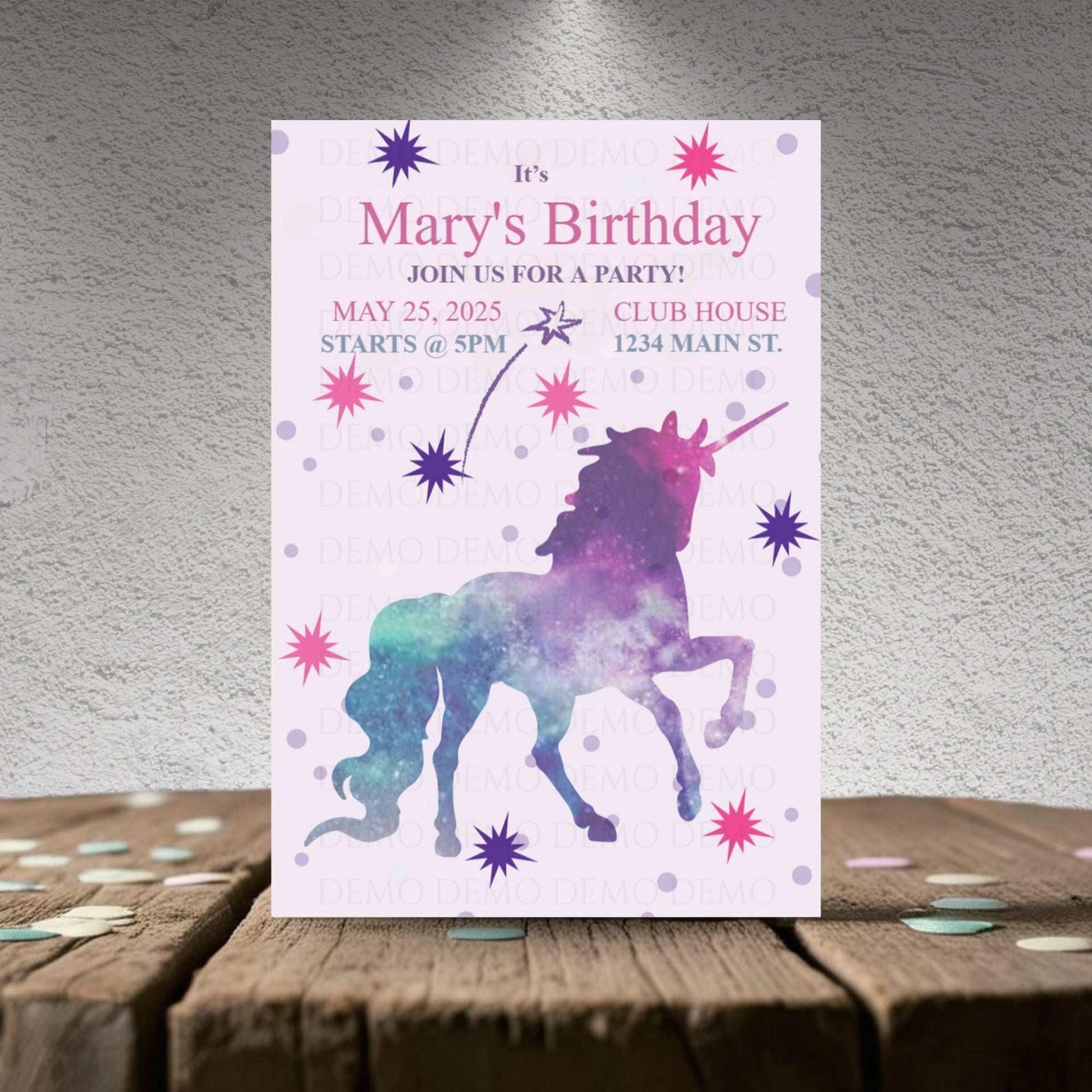 Personalized Unicorn Themed Birthday Invitation