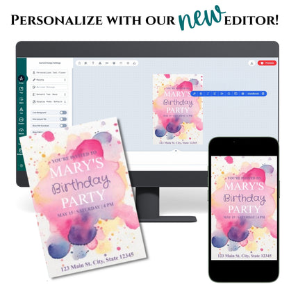 Personalized Watercolor Floral Birthday Invitation