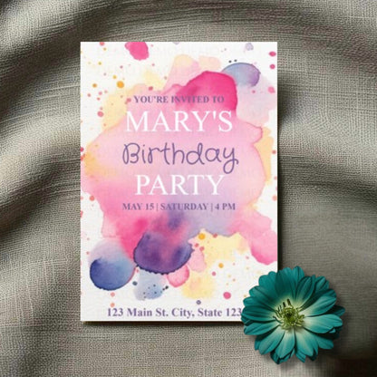 Personalized Watercolor Floral Birthday Invitation
