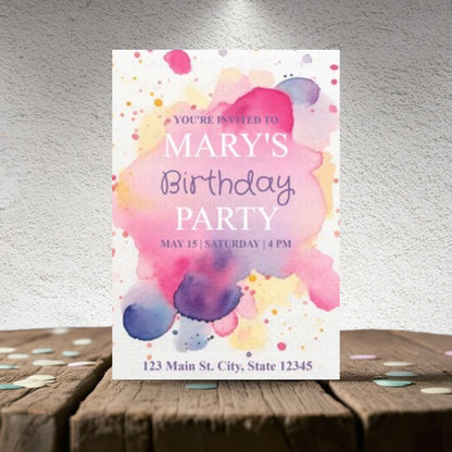 Personalized Watercolor Floral Birthday Invitation