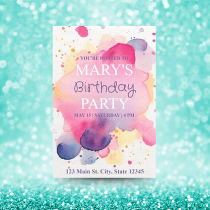 Personalized Watercolor Floral Birthday Invitation