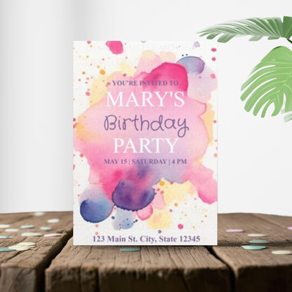 Personalized Watercolor Floral Birthday Invitation