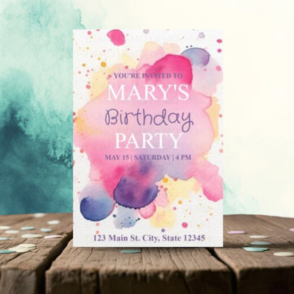 Personalized Watercolor Floral Birthday Invitation