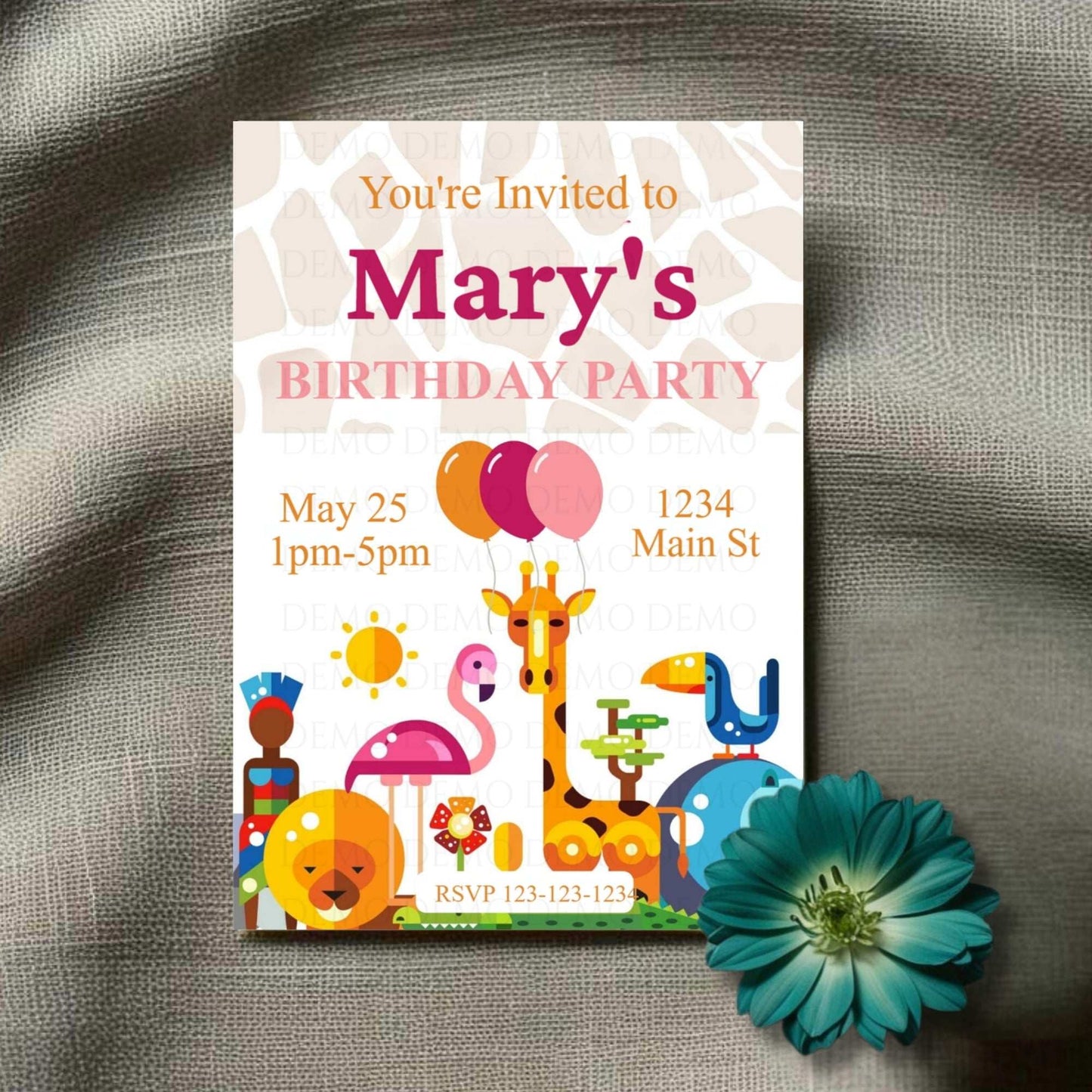 Personalized Zoo Animal Pink Invitation