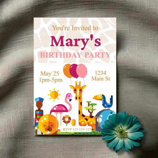 Personalized Zoo Animal Pink Invitation
