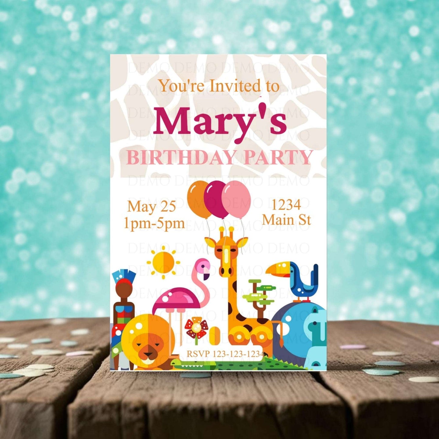 Personalized Zoo Animal Pink Invitation