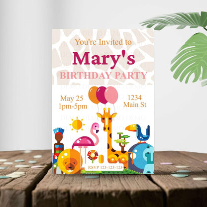 Personalized Zoo Animal Pink Invitation