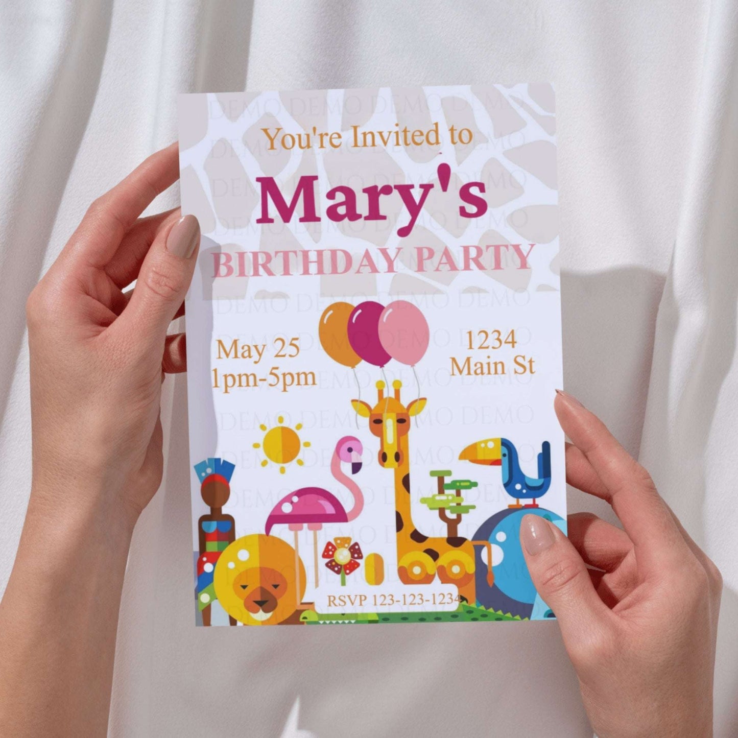 Personalized Zoo Animal Pink Invitation