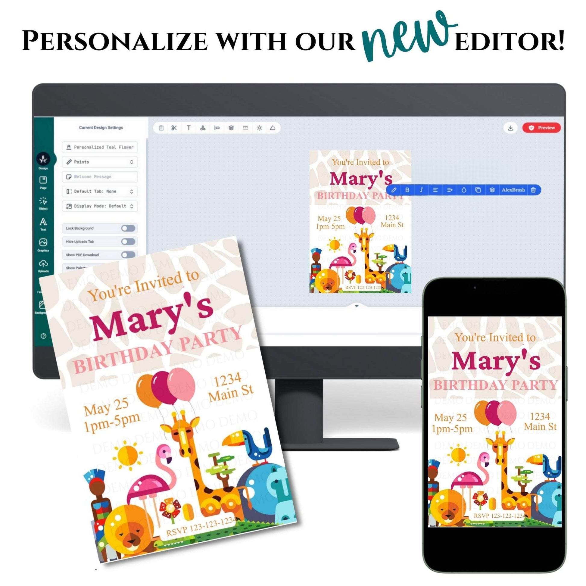 Personalized Zoo Animal Pink Invitation