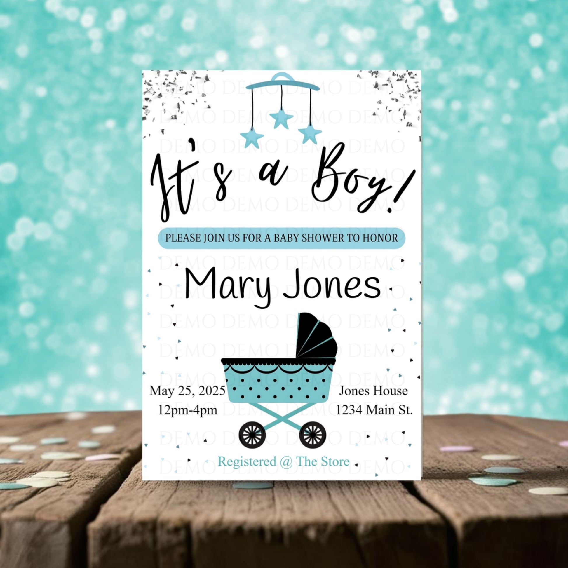 Personalized Boy Buggy Baby Shower Invite