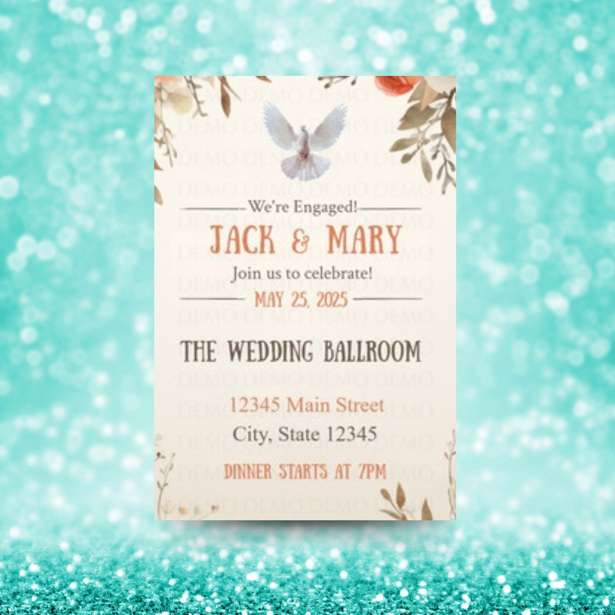 Personalized Bridal Shower Doves Cake Invitation