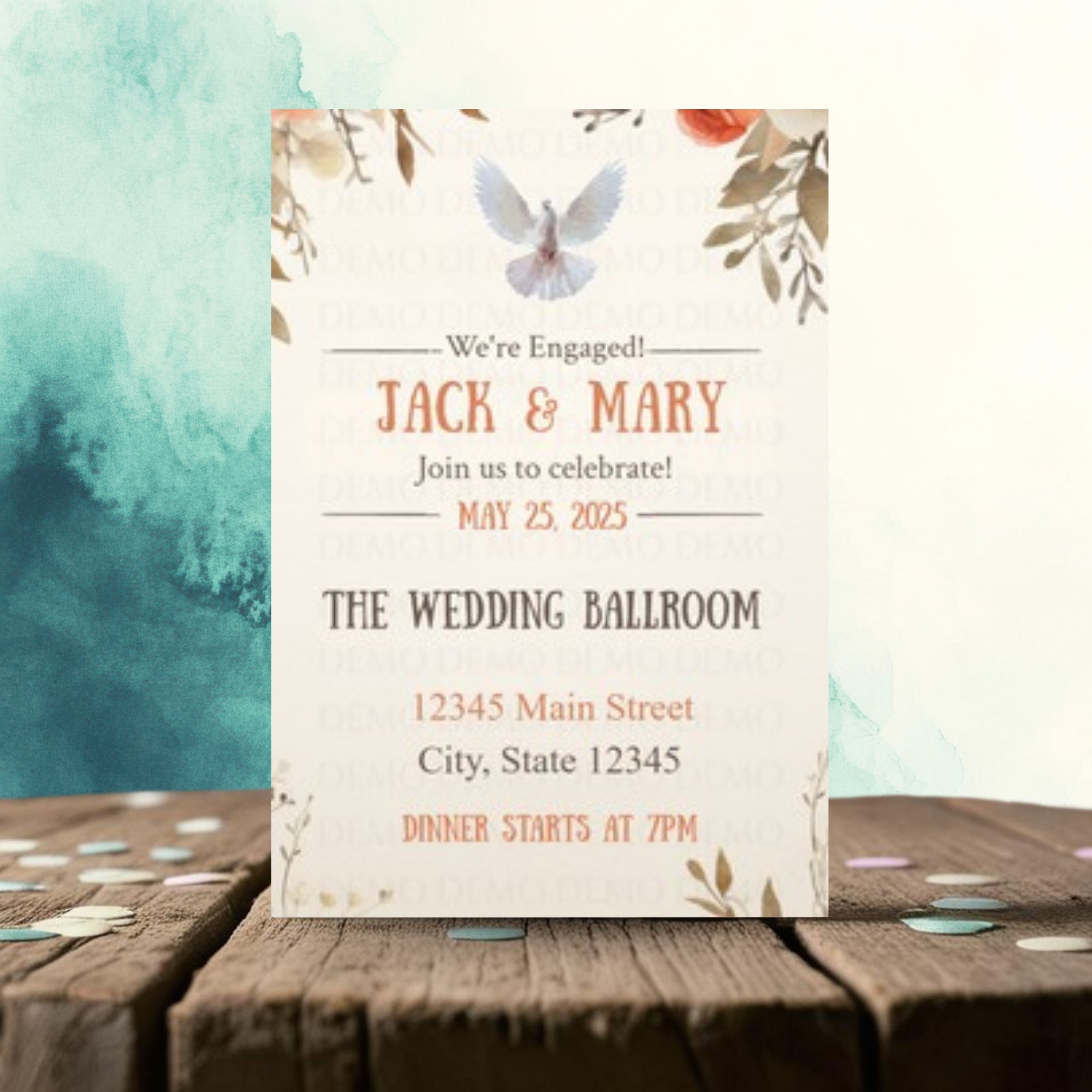 Personalized Bridal Shower Doves Cake Invitation