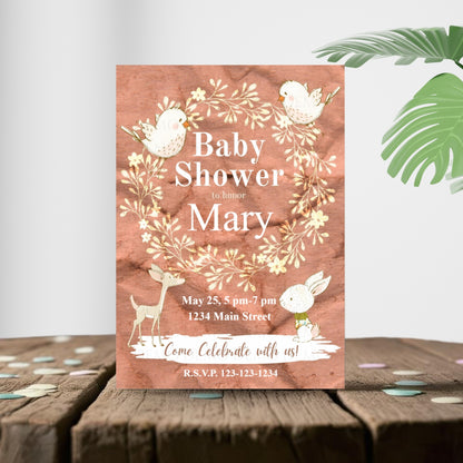 Personalized Bunny and Birds Baby Shower Invite