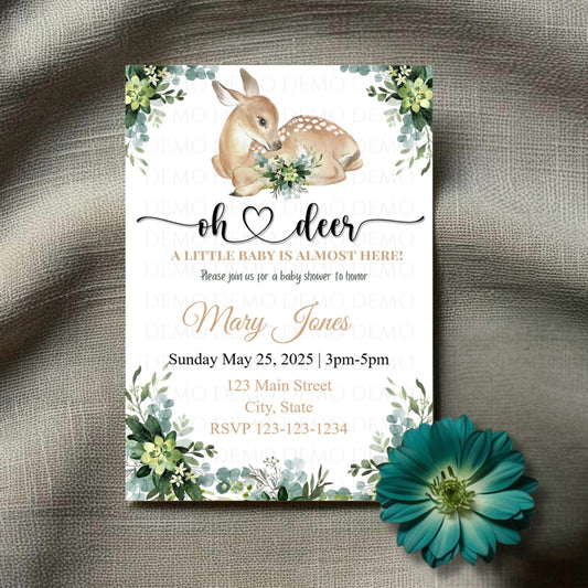 Personalized Deer Baby Shower Invite