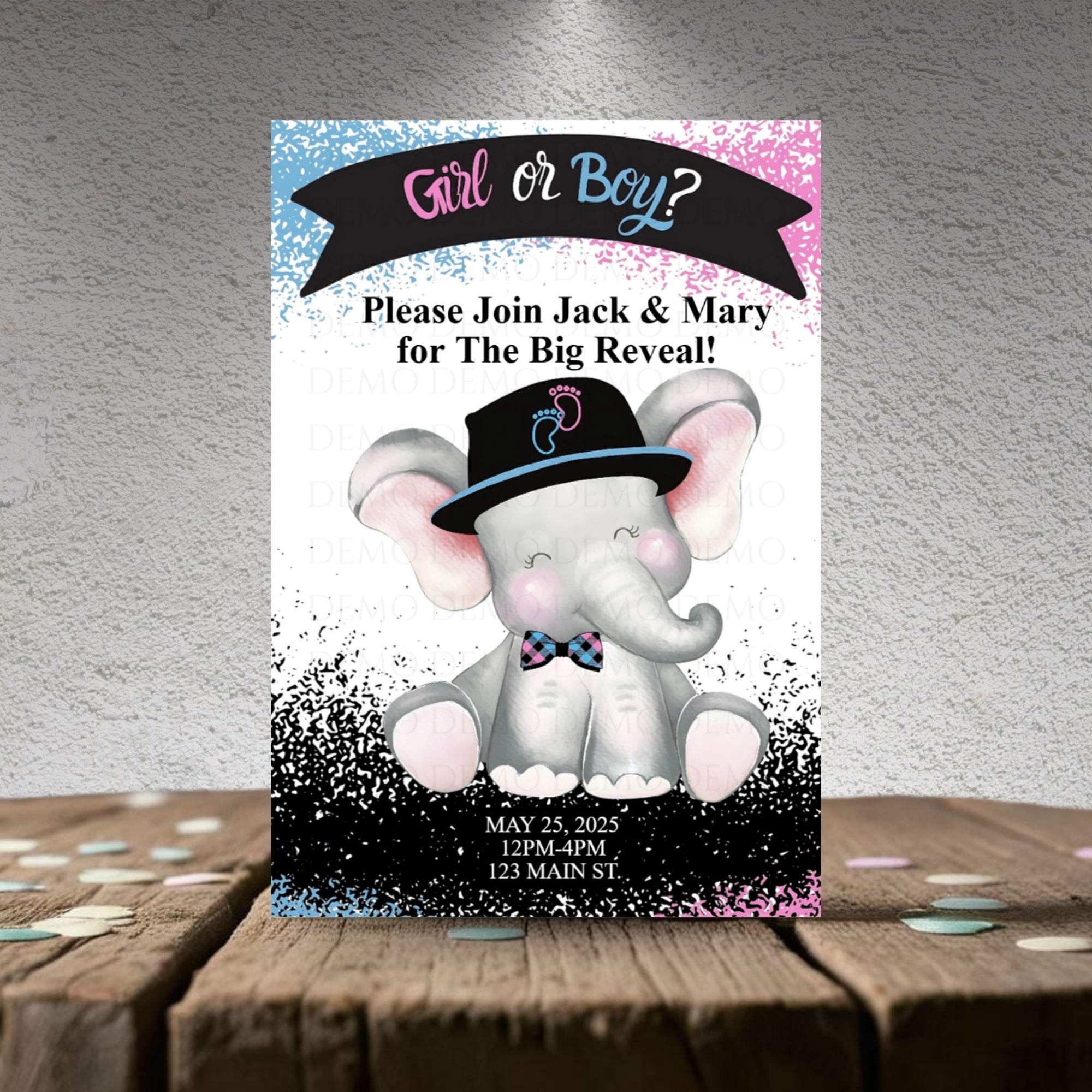 Personalized Elephant Baby Reveal Invitation