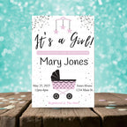 Personalized Girl Buggy Baby Shower Invite