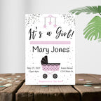 Personalized Girl Buggy Baby Shower Invite