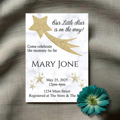 Personalized Gold Star Marble Baby Shower Invite
