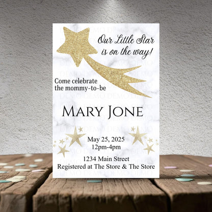 Personalized Gold Star Marble Baby Shower Invite