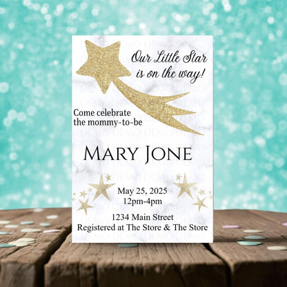 Personalized Gold Star Marble Baby Shower Invite