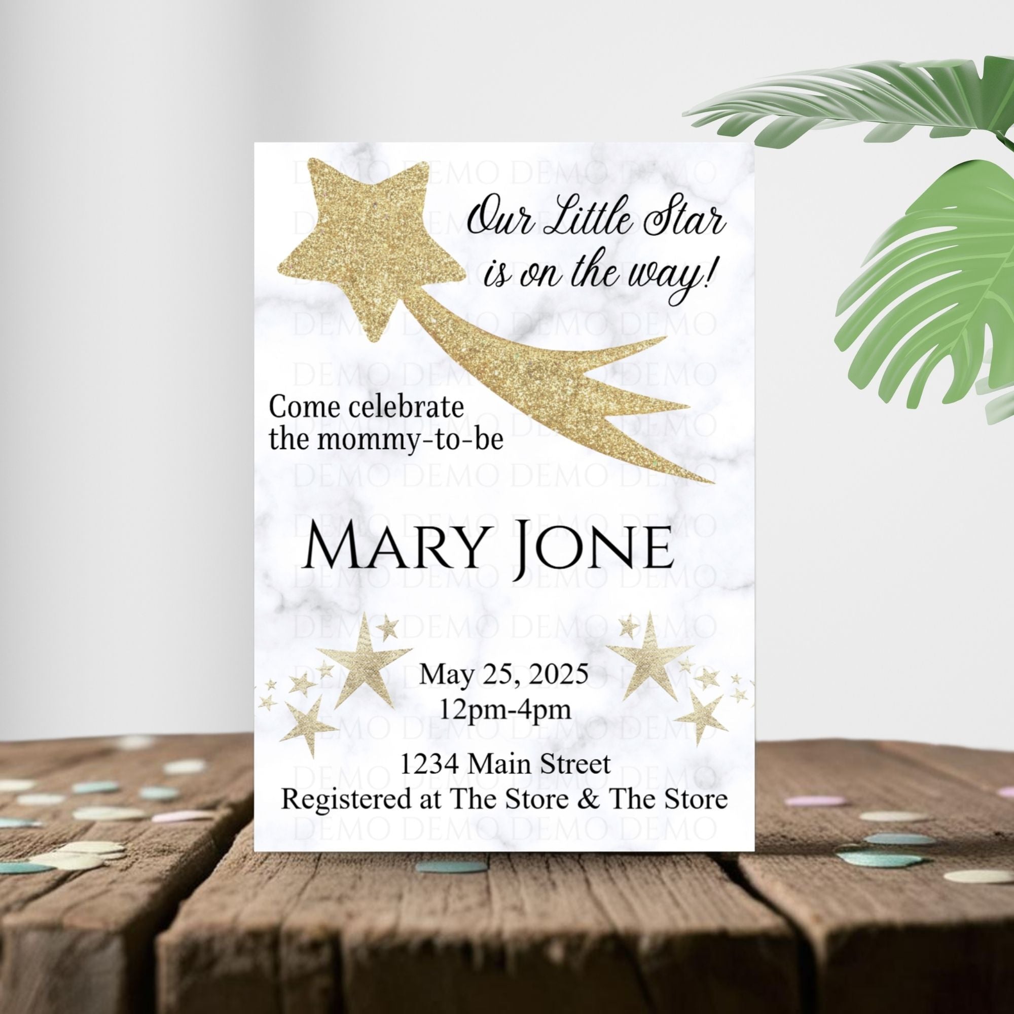 Personalized Gold Star Marble Baby Shower Invite
