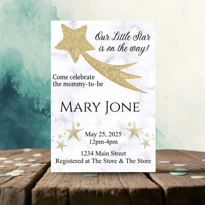 Personalized Gold Star Marble Baby Shower Invite
