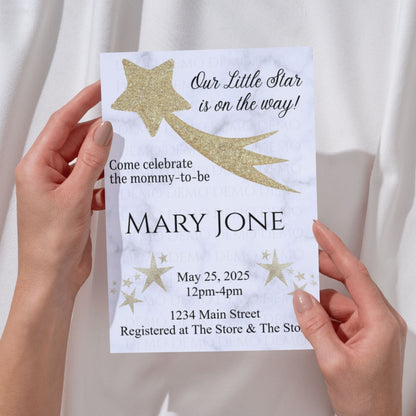 Personalized Gold Star Marble Baby Shower Invite