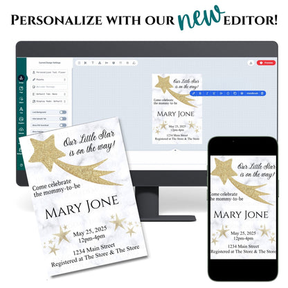 Personalized Gold Star Marble Baby Shower Invite