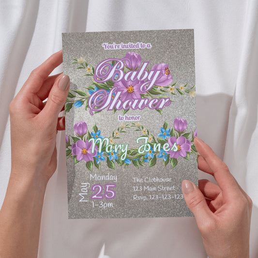 Personalized Pink Floral Baby Shower Invitation