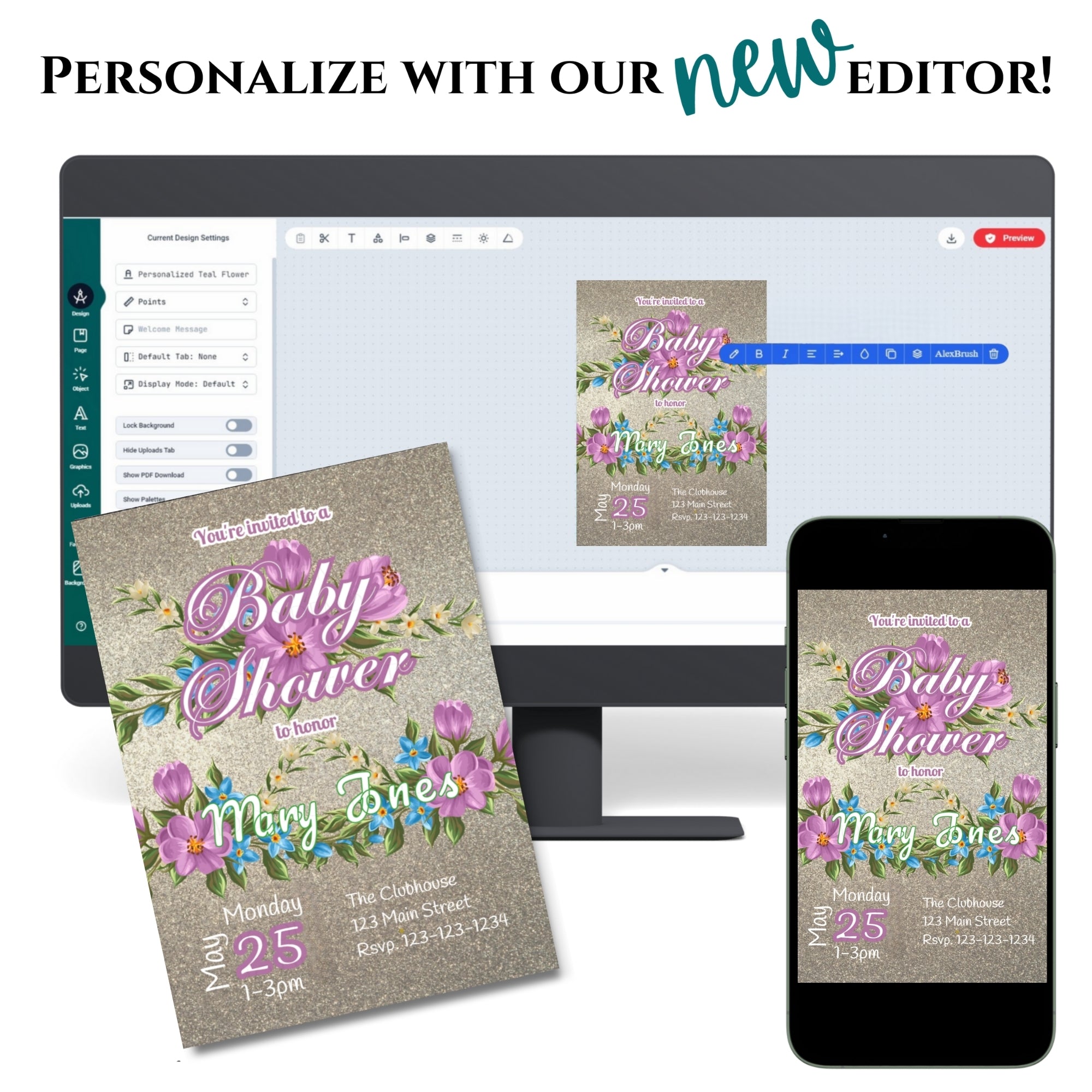 Personalized Pink Floral Baby Shower Invitation