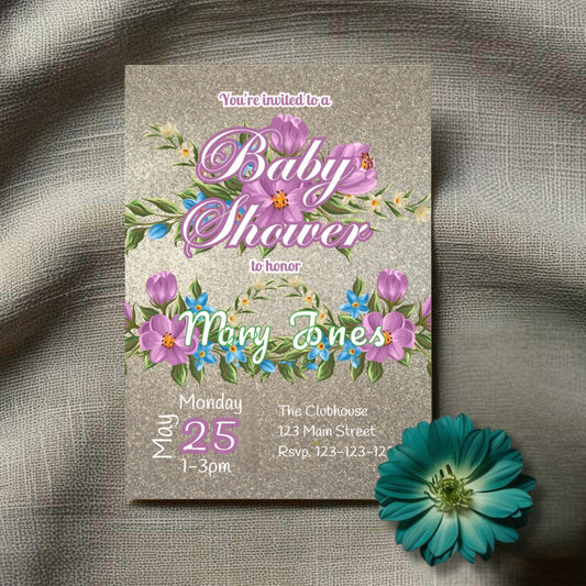 Personalized Pink Floral Baby Shower Invitation
