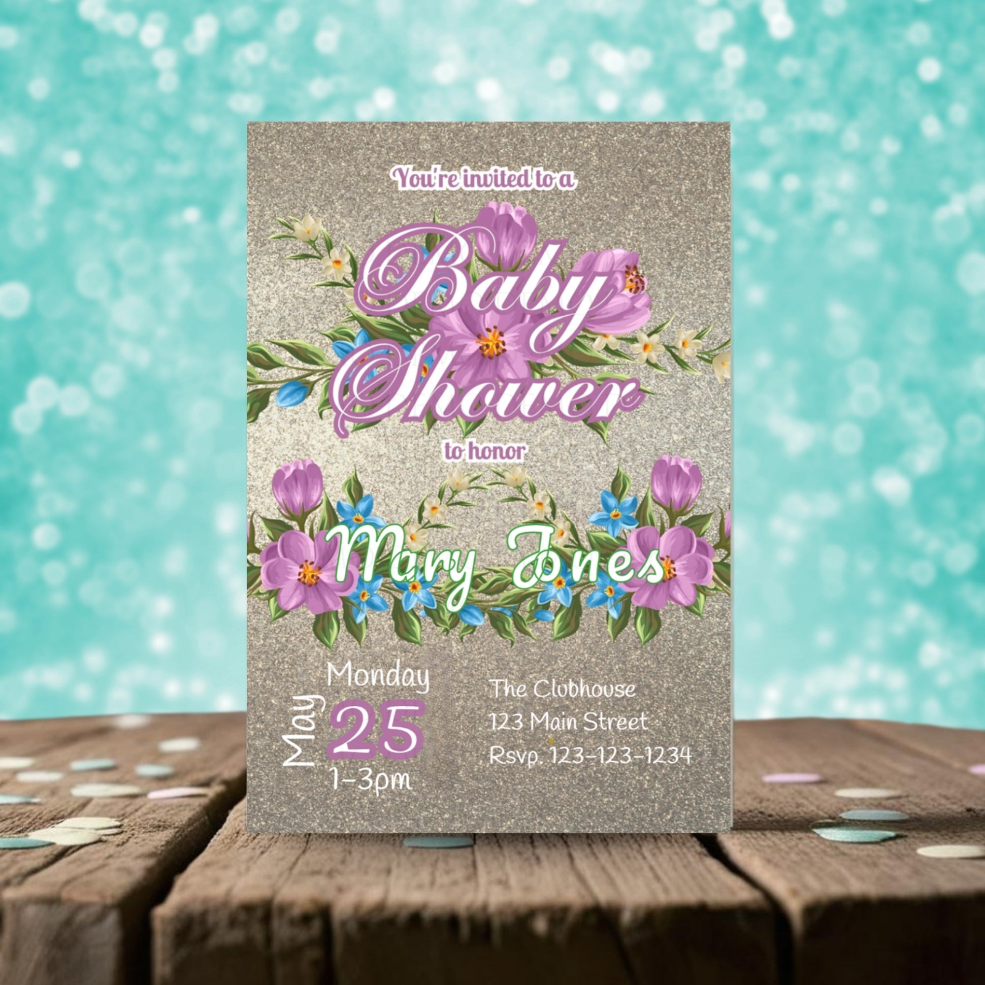 Personalized Pink Floral Baby Shower Invitation