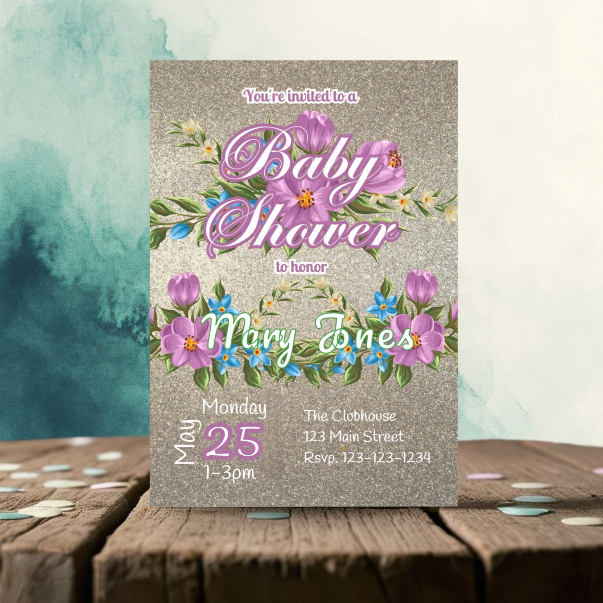 Personalized Pink Floral Baby Shower Invitation