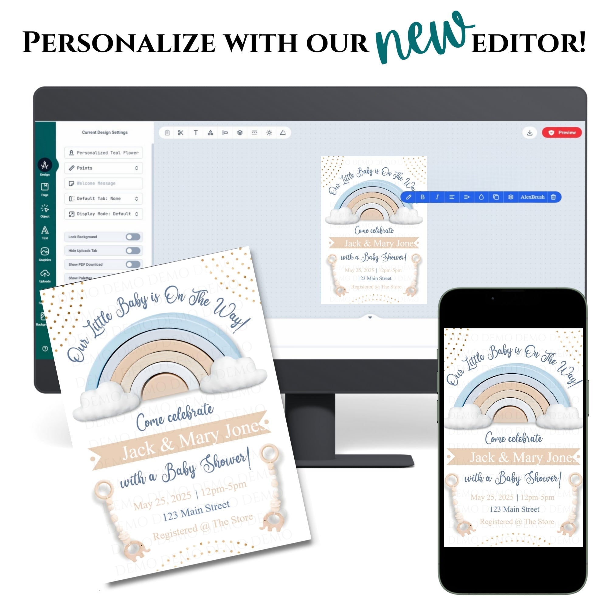 Personalized Rainbow Baby Shower Invitation