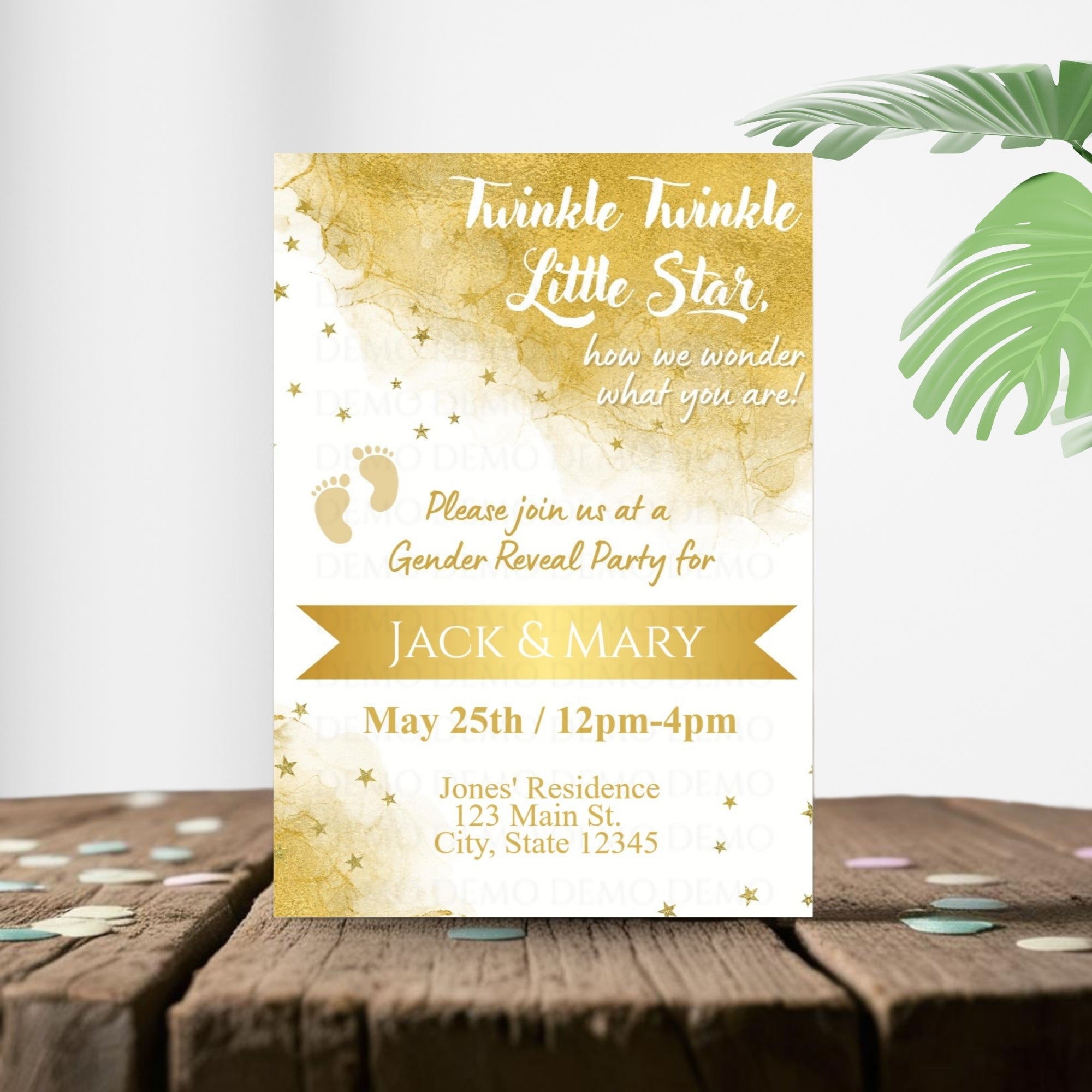 Personalized Twinkle Little Star Gender Reveal Invitation | Golden