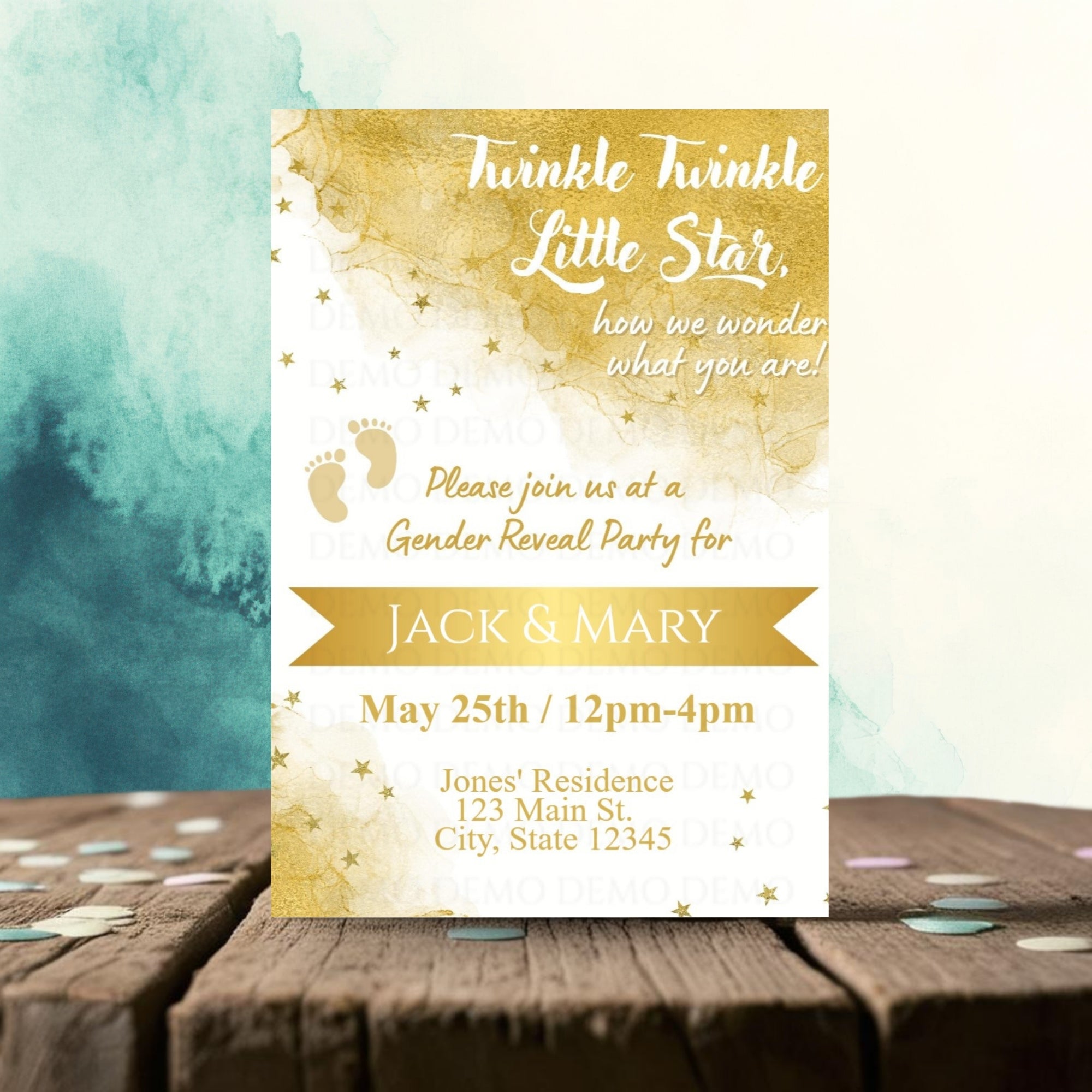 Personalized Twinkle Little Star Gender Reveal Invitation | Golden