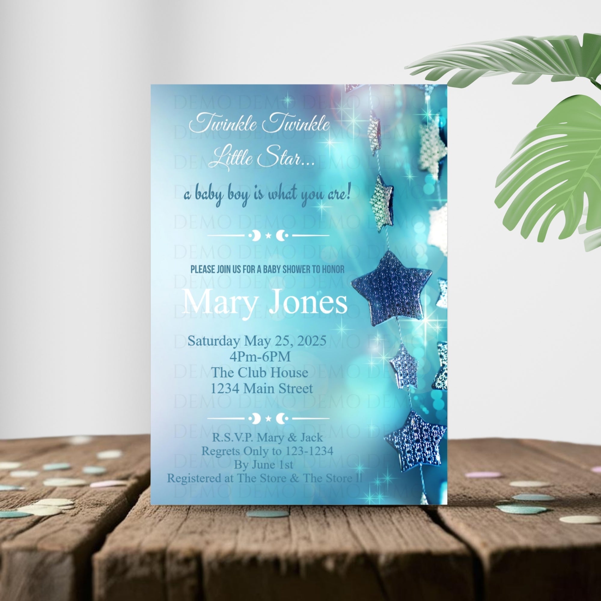 Personalized Twinkle Star Boy Baby Shower Invite