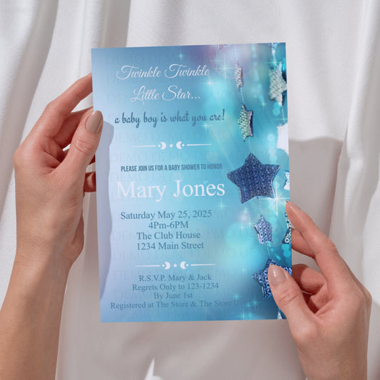 Personalized Twinkle Star Boy Baby Shower Invite