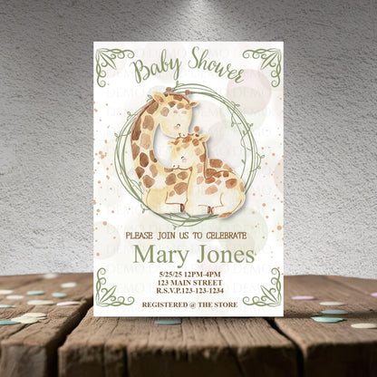 Personalized Watercolor Giraffe Baby Shower Invitation