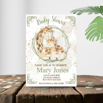 Personalized Watercolor Giraffe Baby Shower Invitation