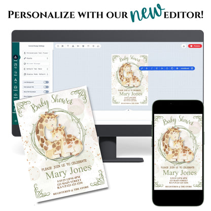 Personalized Watercolor Giraffe Baby Shower Invitation