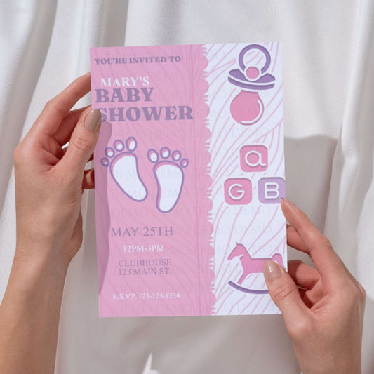 Pink Footprint Baby Shower Invitation